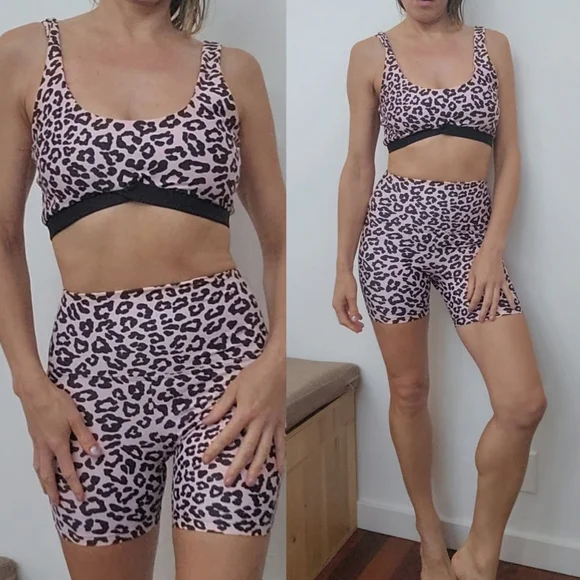 Nwot Beach Riot x Revolve Barbie pink leopard short SET S
